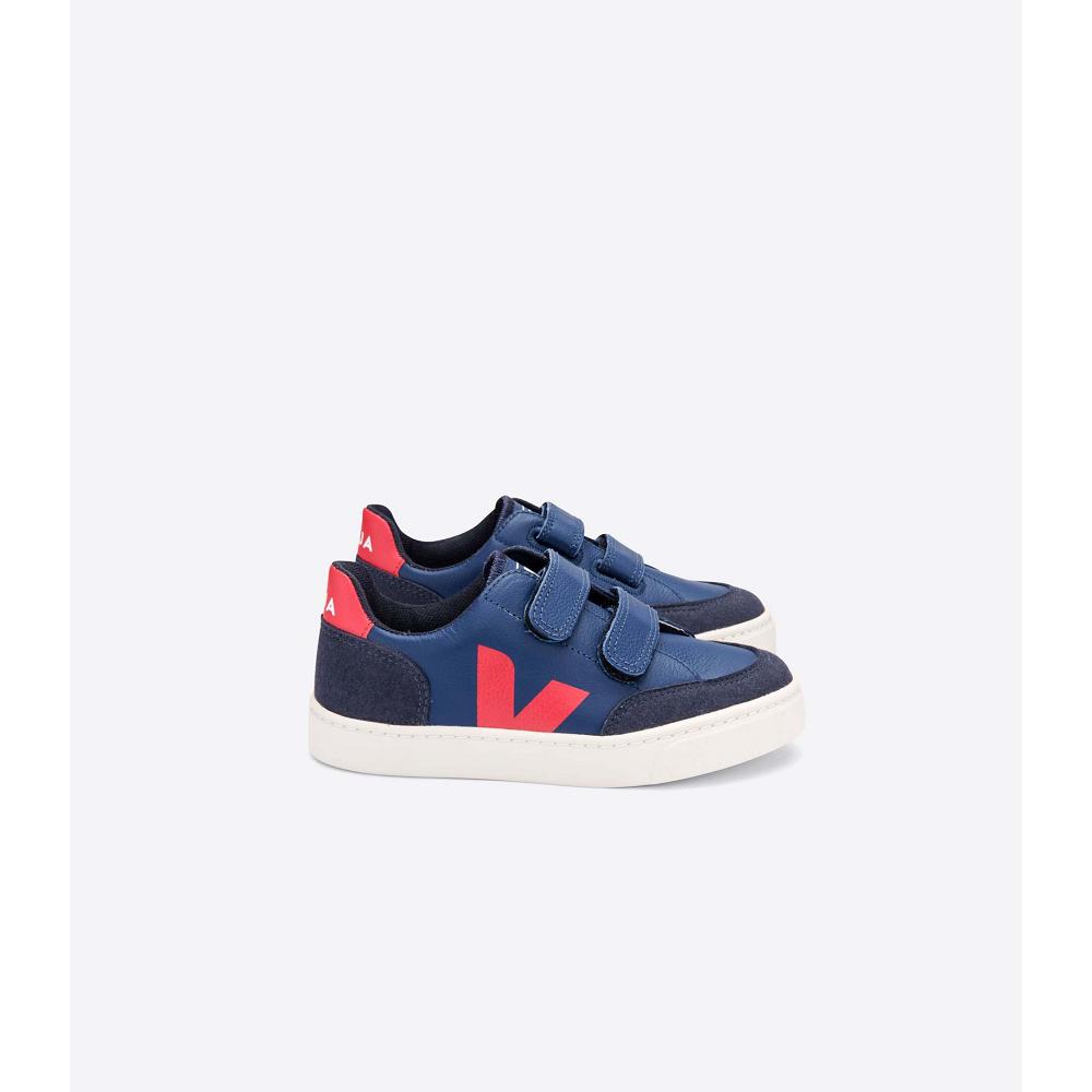 Kids\' Veja V-12 LEATHER Sneakers Navy | SG 874VRW